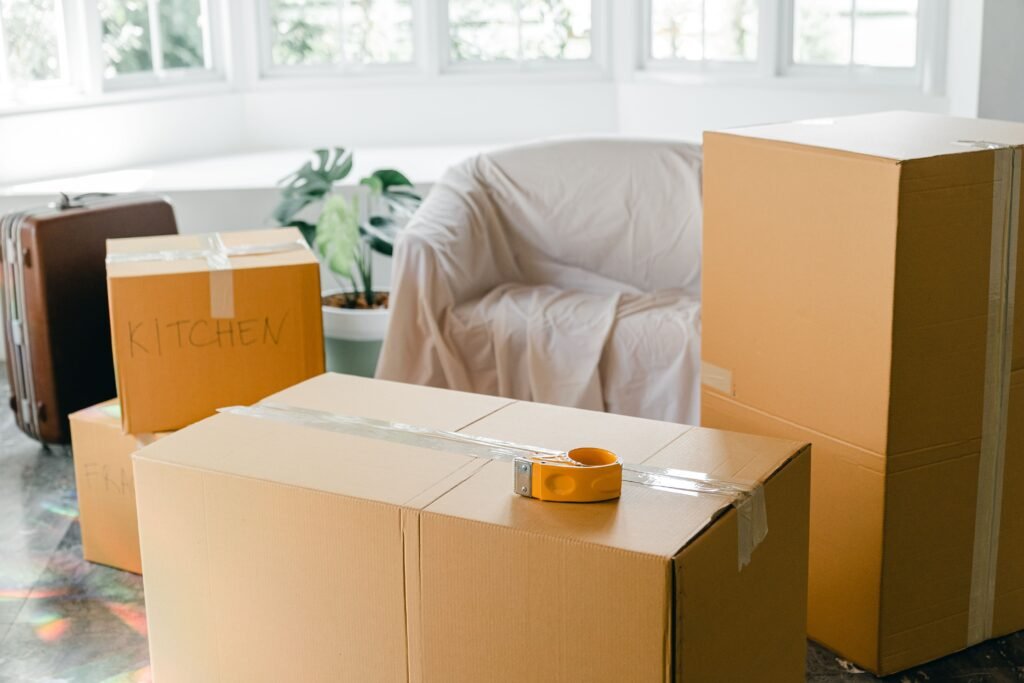 Packed household belongings ready for a villa move in Dubai